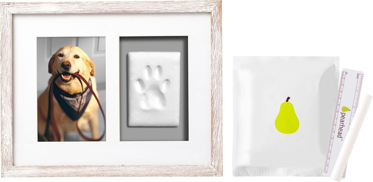 Pet Paw Print Frame Kit with Clay Impression – DIY Dog & Cat Pawprint Memorial Keepsake Frame with 4x6 Photo Display, Distressed White Wooden Frame, Pet Lover Gift & Home Decor